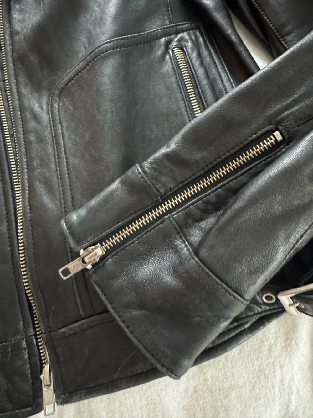 Mossimo Supply Co. Black Leather Biker Jacket with silver zippers - Picture 4 of 7